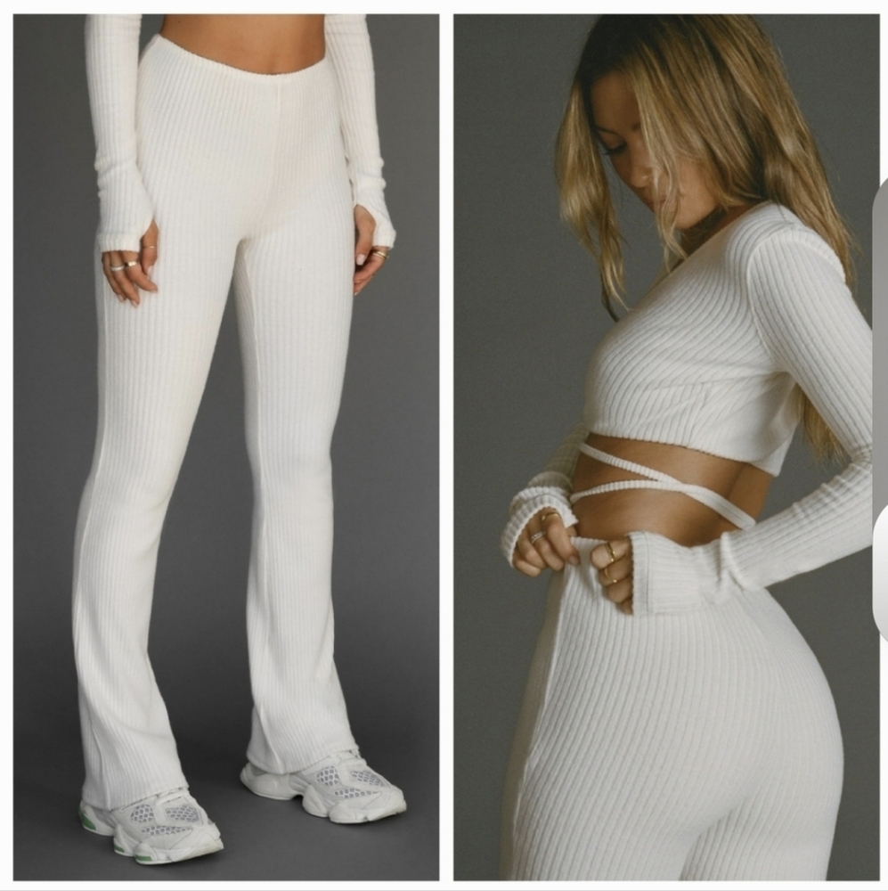 Joah Brown Mini Flare Pants In Natural Luxe Knit, Sz XS/S Excellent Condition - Picture 2 of 10